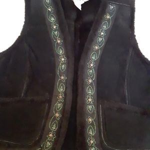 AMI Vintage 100% Black Leather Vest with Faux Fur Lining Size M